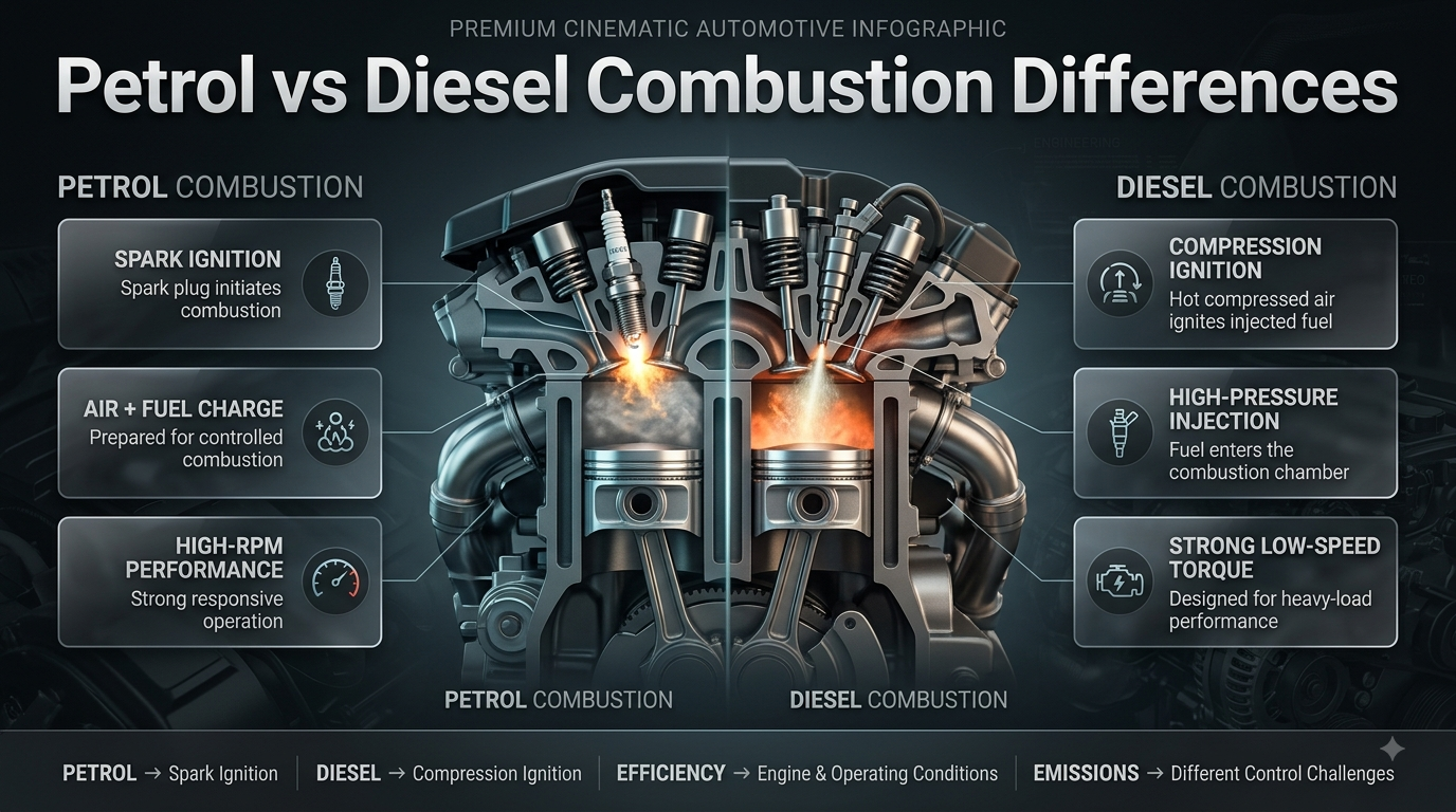 Petrol diesel combustion differences