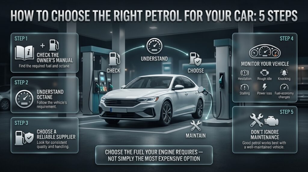 How to choose the right petrol for your car using the owner's manual, octane rating, reliable supplier, monitoring, and maintenance