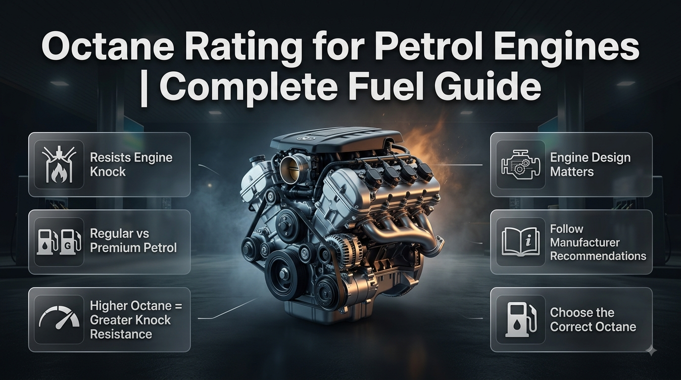 Octane rating for petrol engines explained with premium and regular petrol, engine knock, fuel grades, and correct octane selection. Octane Rating for Petrol Engines: Complete Fuel Guide