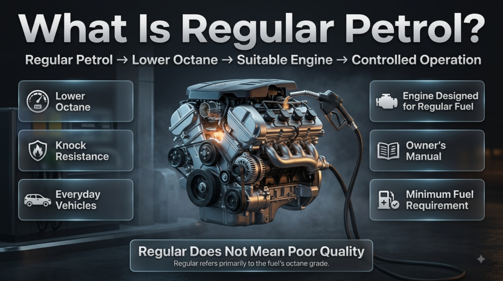 Regular petrol explained with lower octane, knock resistance, engine compatibility, and the importance of manufacturer fuel recommendations.