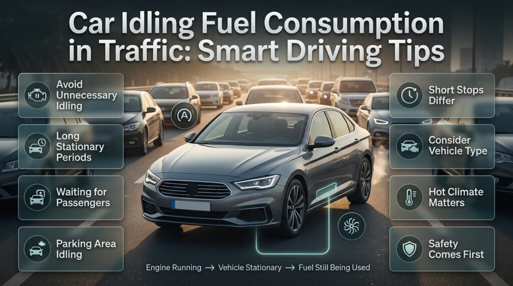 Car idling fuel consumption in traffic can waste fuel when the engine runs while the vehicle remains stationary for long periods.