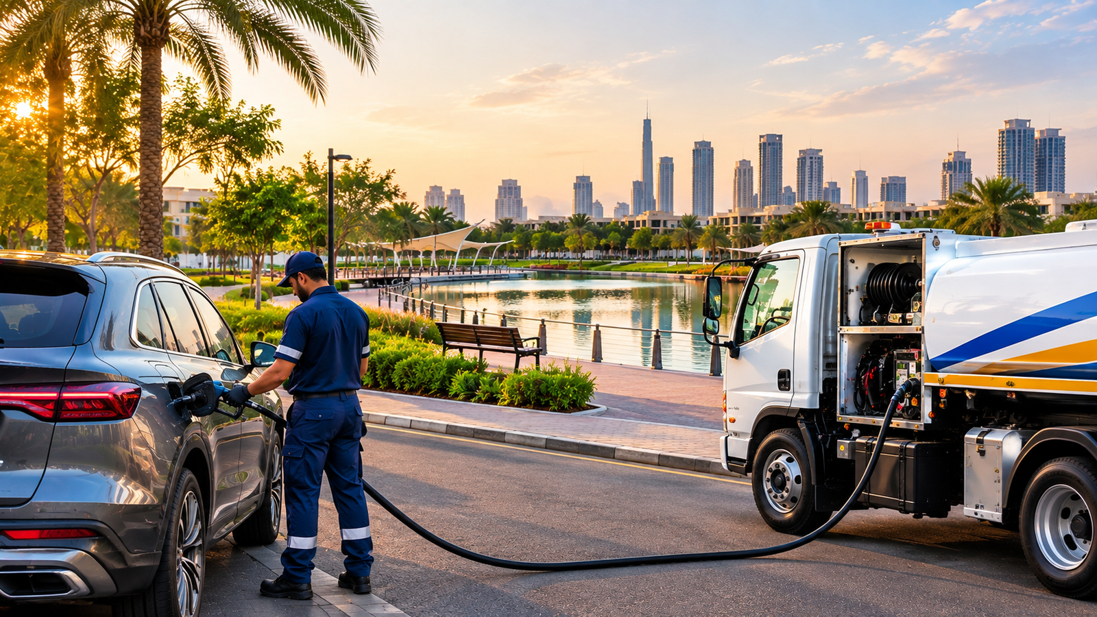 Fuel delivery near Al Barsha Pond Park Dubai