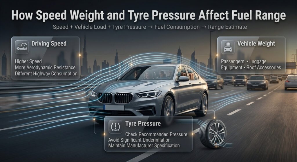 How driving speed, vehicle weight and tyre pressure can affect fuel consumption and remaining fuel range